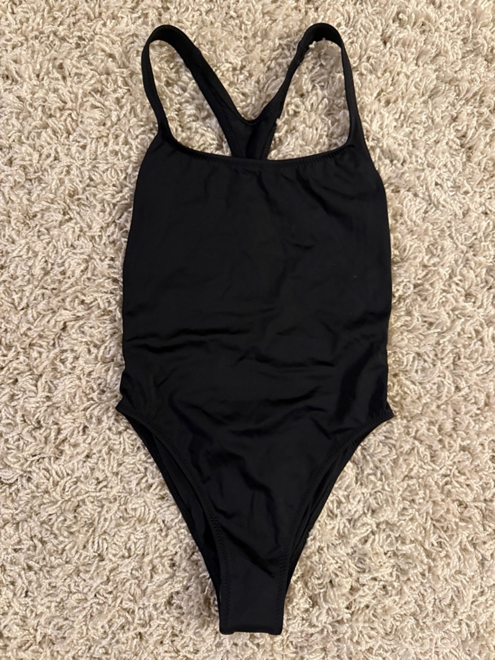 Solid and Stripped Classic Black One-Piece Swimsuit XS - Picture 1 of 3